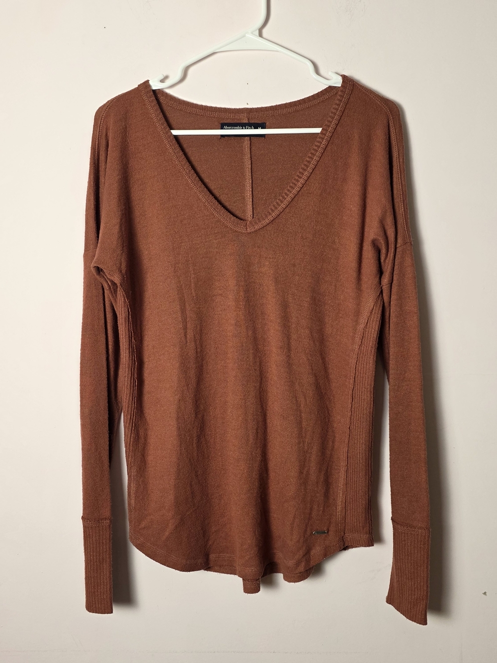 Abercrombie & Fitch Soft A&F Cozy Long Sleeve Top Medium Rust Brown V-Neck Light